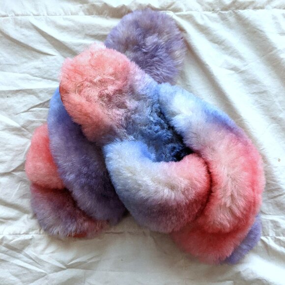 EMU Australia Pink Purple Sheepskin Fluffy Slides Slippers Size W8 M7 - Picture 2 of 7